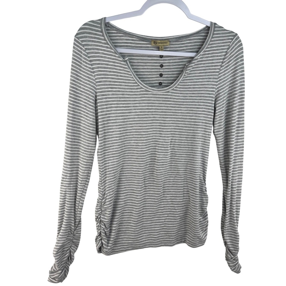 Democracy Womens Grey White Striped Ruched Side Long Sleeve Top Size M B9455QS5E